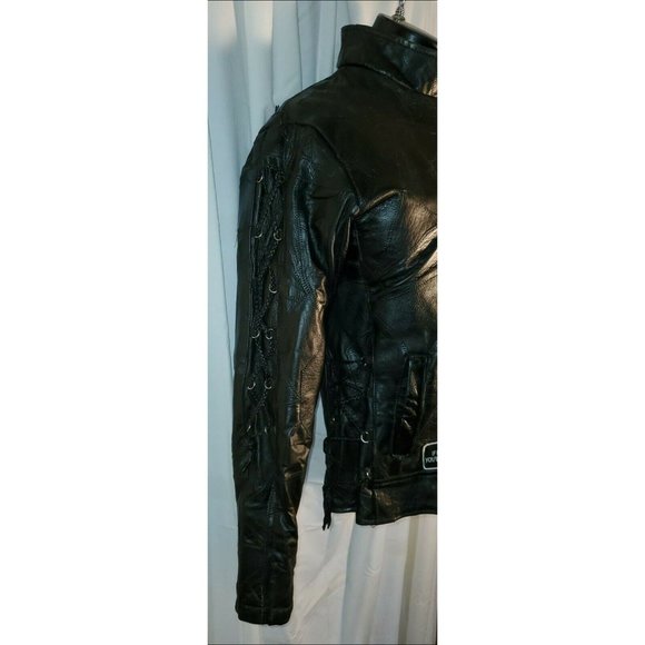 BIKER JACKET DIAMOND PLATE ROCK DESIGN GENUINE BUFFALO LEATHER  SIZE LARGE - Picture 10 of 11